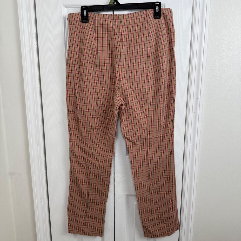 Anthropologie The Essential Slim‎ Plaid Cropped Pants Women's US 10 Pink Tan - Picture 9 of 13